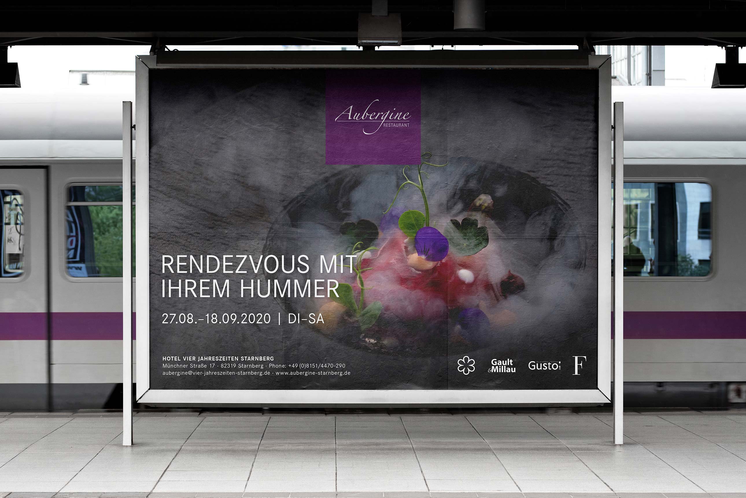 Großformatplakate Out-of-Home für das Gourmetrestaurant Aubergine in Starnberg Großformatplakate Out-of-Home für das Gourmetrestaurant Aubergine in Starnberg