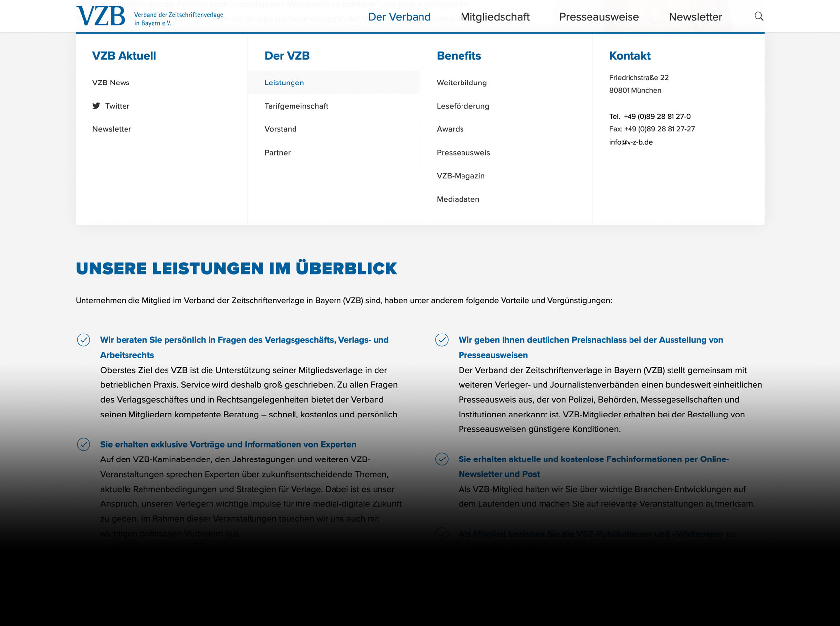 Internetseite des VZB München Internetseite des VZB München